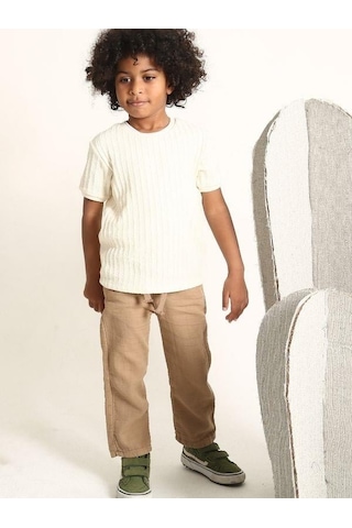 Nanica Kids Erkek Çocuk Kalın Dokuma Triko T-shirt-15724 KREM