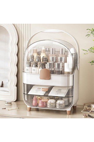 Makyaj Kozmetik Organizeri Şeffaf Kapak 2 Çekmeceli Kozmetik Düzenleyici Organizer Krem