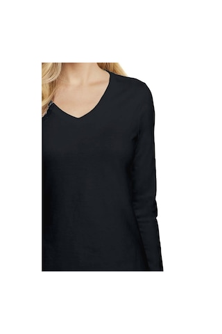 Hermevsim Esnek Pamuk Penye V Yaka Spor Basic Siyah Bluz Siyah