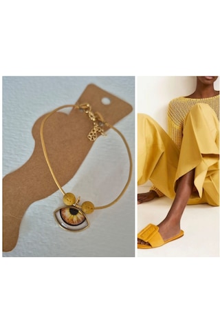 Glamglamour Mat Sarı Deri Göz Bayan Halhal