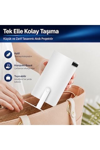 Unınet Bluetooth Android 11 Taşınabilir Ev Sineması Akıllı Projeksiyon Cihazı Beyaz