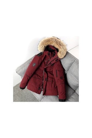 Erkekler İçin Açık Hava Kürk Yakalı Kalın Kışlık Ceket Siyah