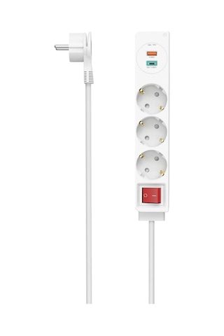 Hama Priz Çubuğu, 3'lü, Usb-c/a 18w, Pd/qc , Şalter, Düz, 1,4 M,