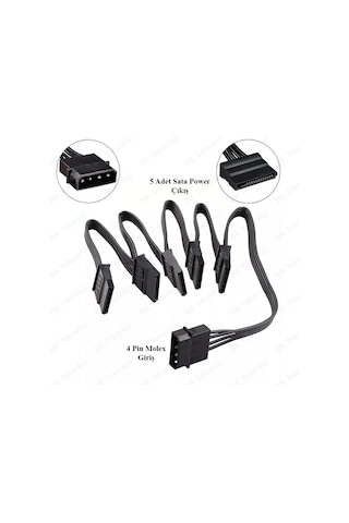 Hdd/Ssd Için 4Pin Ide Molex To 5 X 15Pin Sata Güç Kablosu