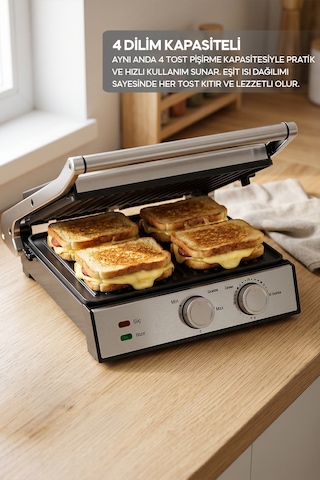 Sinbo SSM-2598 2000 W Döküm Plakalı Ayarlanabilir Isı Ve Zaman Kontrollü Izgara Ve Tost Makinesi
