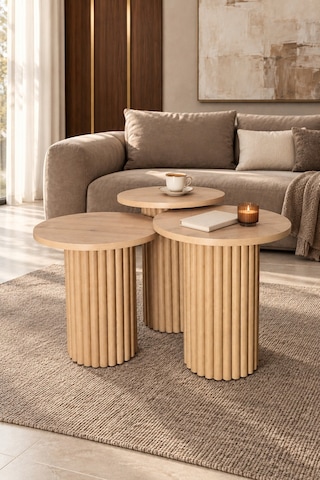 Soyasis Livia Bohem 3'lü Zigon Sehpa 40 Cm - Safir Meşe