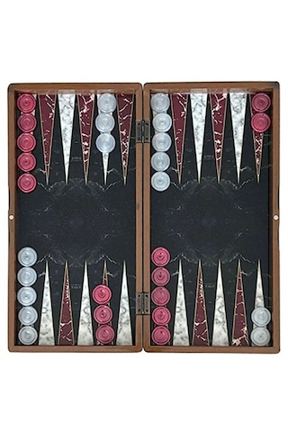 Marble Siyah Büyük Boy Tavla Takımı