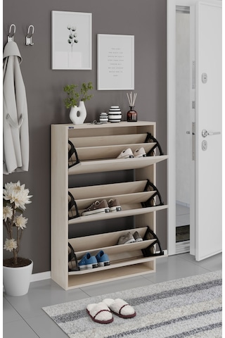 Ceha 3'lü Düşer Kapaklı Ahşap Ayakkabılık - Düz Akçaağaç A.AYK-3/D.AKÇAAĞAÇ