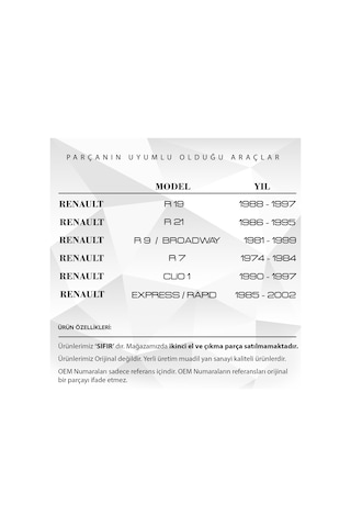 Renault R7, R9, Clio1, R19,r21, Rapid İçin Cam Açma Kolu 2'li