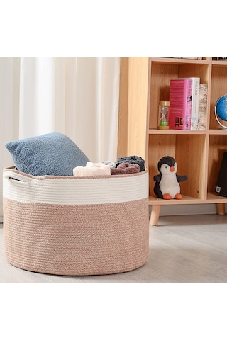Shahbaz Özel Pamuklu Jüt Battaniye Sepeti Hasır Oyuncak Sepeti Jüt Çamaşır Sepeti 40-30 Hasır