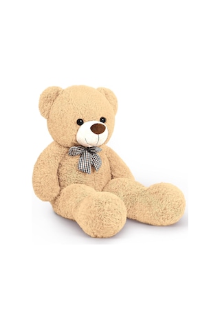 90 Cm Rengarenk Papyonlu Peluş Ayıcık - % 100 Yerli Bej