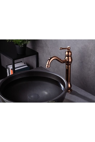 İsaoğlu Yapı Bakır Çanak Lavabo Bataryası Bronz Lavabo Musluğu Polina Çanak Batarya Rose Bakır Musluk Rose Gold