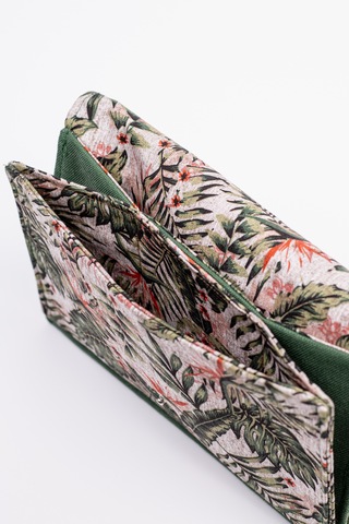Fabric Craft Bag Kadın Kumaş Cüzdan Nakışlı Yeşil - Gri