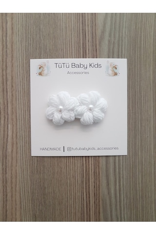 My Vintage Papatya Saçsız Bebek Tokası, Az Saçlı Kız Bebek Tokası, Çıtçıtlı Toka Tek İnci Papatya