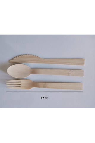 Kullan At Ahşap Bambu Tahta Kaşık Çatal Bıçak Set 24 Lü 17cm 8 Çatal 8 Kaşık 8 Bıçak Bej