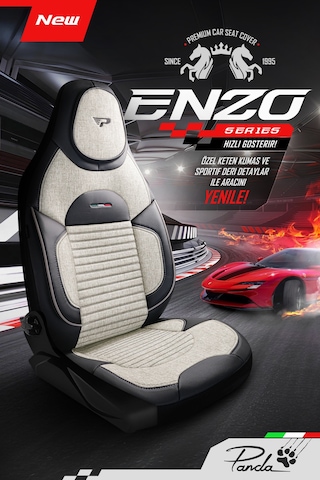 Kemik - Siyah Garni Panda Enzo Serisi Keten Kumaş Oto Koltuk Kılıfı - Tam Set