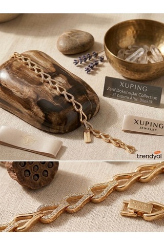 Xuping Vıp Seri Gold Kaplama Zirkon Taşlı Özel Tasarım Bileklik Altın - Çelik