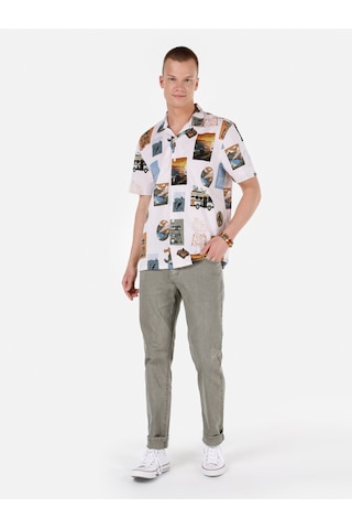 Colins Rahat Kesim Orta Bel Düz Paça Yeşil Erkek Pantolon Açık Haki