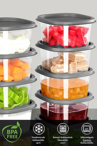 6'lı Kapaklı Kahvaltı Seti - Kahvaltılık Saklama Kabı Seti 210 Ml - Gri