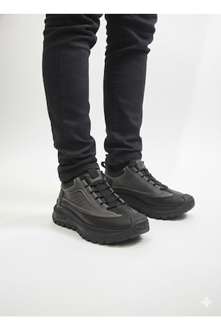 Voyager Lastik Bağlı Kanat Baskı Model Kısa Boğazlı Erkek Bot M434 Siyah Gri