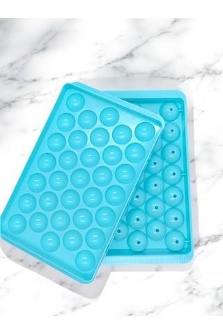 Küre Buz Kalıbı Kapaklı 33 Bölmeli Yuvarlak Buz Kalıbı Sunum Buzu Mavi