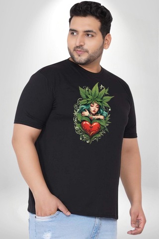 Angemiel Kalp Parmak Kız Yeşillik Mutluluk Siyah Büyük Beden Erkek Kadın Unisex Basic Ön Baskılı Tişört Siyah
