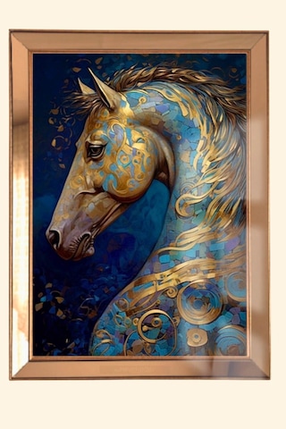Gold 3d Gold Blue At Cam Aynalı Çerçeve Tablo
