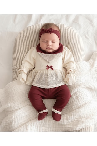 Minizeyn 0/3 Ay Kız Olivia 5'li Set Krem - Kırmızı
