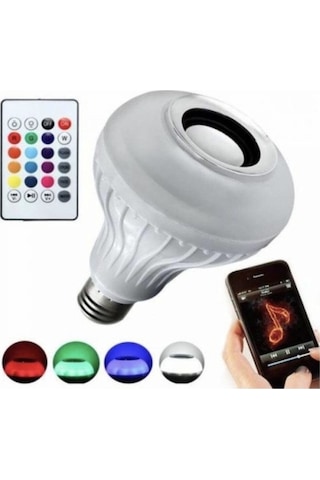Hazar Led Bluetooth Hoparlörlü Kumandalı Rgb Akıllı Led Ampul Rgb