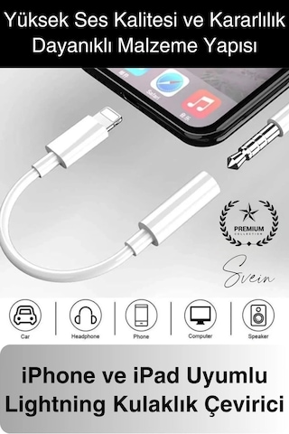 İphone 15-14-13-12-11-x-7-8 Lightning Uyumlu Kablolu Kulaklık Çevirici Tak Çalıştır Aux Dönüştürücü
