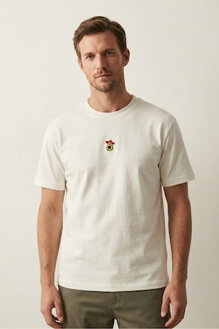 Elemge Pamuk Compact Penye Süprem Ekru Avakado Nakışlı Trend Fit Erkek Tok Kumaş T-shirt Rahat Kesim 2XL