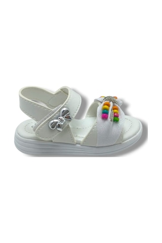 Butiqe 1810-26 Simli Renkli Boncuk Taşli Anatomik Kız Çocuk Sandalet 22-25 Beyaz