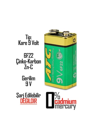 Atc 20li 9v Volt Kare Pil Heavy Duty Elektronik Pili Çinko Karbon Pil Zn-c 9 V