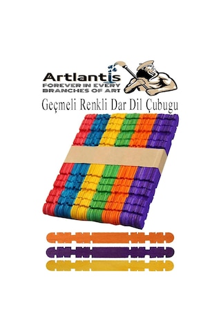 Renkli Geçmeli Dil Çubuğu Dar 100 Lü 1 Paket Çentikli Tırtıklı Geçirmeli Eklemeli Renkli Dondurma Çubuğu Kesik Uçlu Ahşap Çubuk