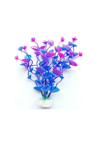 Plastik Süs Yapay Fanus Akvaryum Bitkisi Dekoru 15 Cm - Mavi Mor