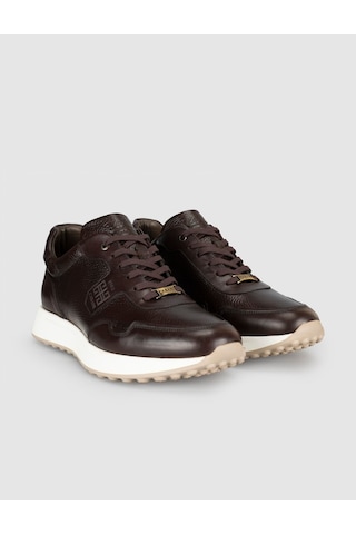 Cabani Kahverengi Erkek Hakiki Deri Sneaker Ayakkabı Kahve