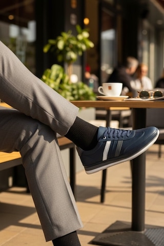 Enoch Hakiki Deri Şerit Detaylı Erkek Sneaker Ayakkabı Ortopedik Taban Lacivert
