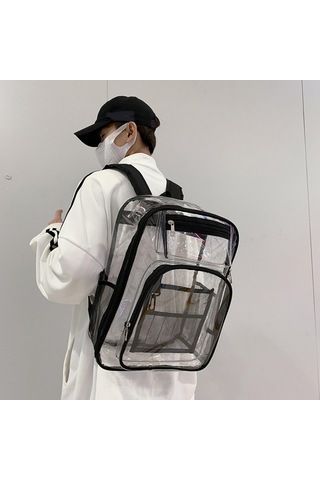 Homyl Spor Erkekler Için Şeffaf Sırt Çantası 2 Yollu Zip Siyah