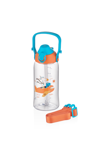 Uzspace Yeni Koleksiyon Askılı Kulplu Pipetli Tritan Çocuk Su Matarası Turuncu 500 ML