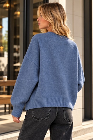Cloudy Kids Kadın Bisiklet Yaka Oversize Yumuşak Dokulu İndigo Triko Kazak İndigo - 631280414 İndigo