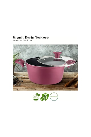 9 Parça Granit Set Cam Kapak - Mürdüm Mürdüm