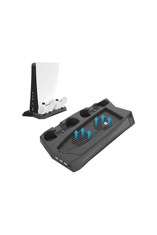 Ps5 Standart Kasa Cdli Ve Dijital Sürüm Uyumlu Fanlı Şarj İstasyonlu Soğutucu Stand + Oyun Standı Siyah