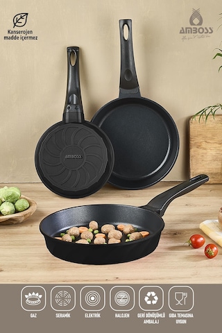 Vento Döküm Titanyum Kaplama 3 Parça Tava Seti - Siyah Siyah