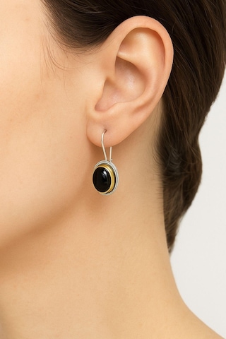 Sarma Serisi Siyah Oniks Taşlı El İşi Kadın Otantik Gümüş Küpe Gümüş