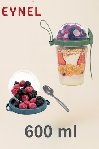 Eynel 1 Adet Take N Go Kaşıklı Hazneli Meyveli Yoğurt Kutusu Piknik Iş Atıştırmalık Müsli Granola Süt Çok Renkli