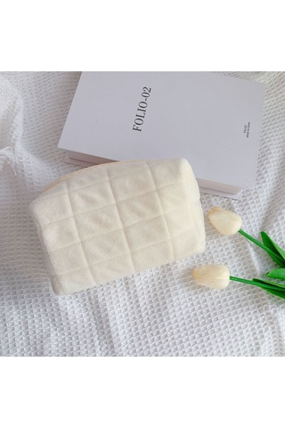 Aubyhe Beyaz Yastık Desenli Portatif Makyaj Çantası - Ins Stilinde Geniş Hacimli, Günlük Kullanım İçin Pratik Saklama Çözümü Çok Renkli