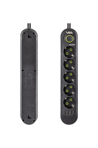 Vea Va 5'li Isıya Dayanıklı 3000 W 1.5 Metre Kablolu 3 Usb'li Akım Korumalı Priz