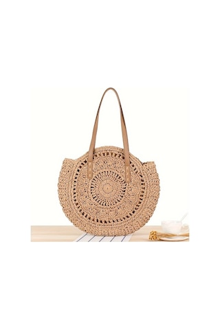 Yuvarlak Hasır Dokuma Kadın Çantası,