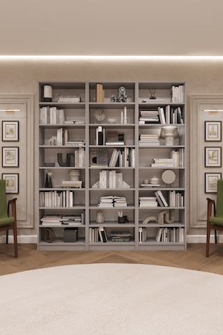 Asra Trend K-22 %100 MDF 180 cm 3 Modüllü Kitaplık 21 Raflı Dev Kütüphane Kül Gri