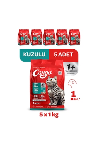 Cango Yetişkin Kedi Maması Kuzu Etli 1 Kg 5'li